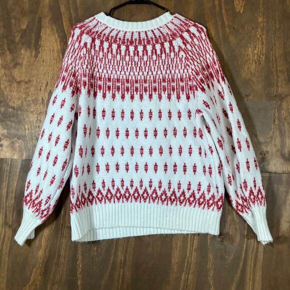 LOFT Womens Sweater White Red Fair Isle Comfy Winter Wool Blend XLarge - Picture 10 of 12